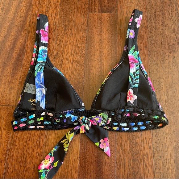 Johnny Was Caribbean Bikini Set Black Floral Embroidered Size Small - Picture 12 of 14